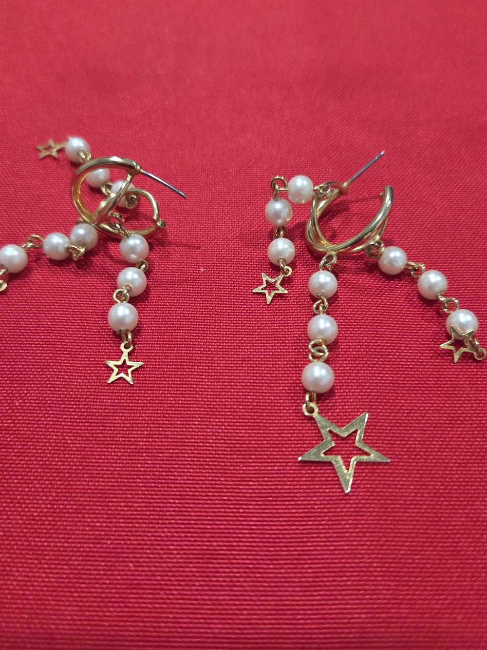 Gold Pearl Star Drop Earrings - Unbranded